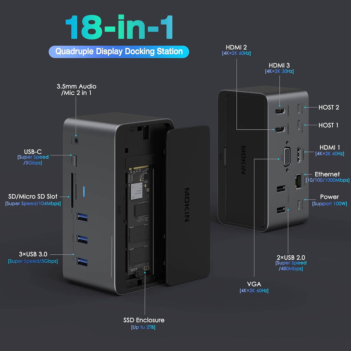 18in1 USB C Docking Station with SSD Enclosure U290777