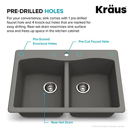 33” Dual Mount Single Bowl Granite Kitchen Sink in Black N284427
