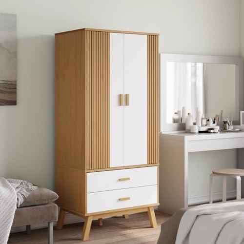 Solid Wood Wardrobe Armoire Closet with 2 Drawers, Gray and Brown 30.1"x20.9"x67.7" M9247