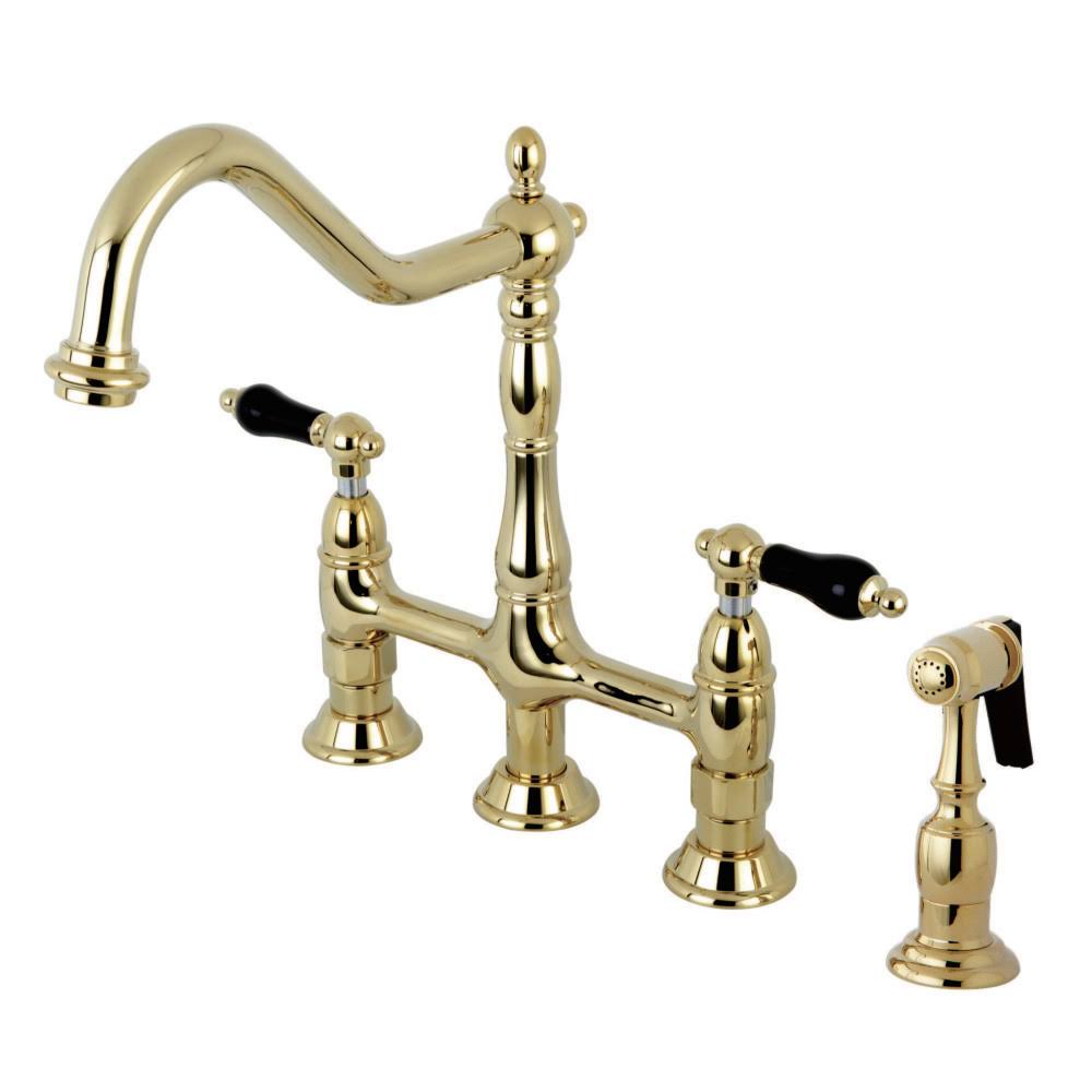 Bridge Kitchen Faucet with Brass Sprayer, Polished Brass T2478