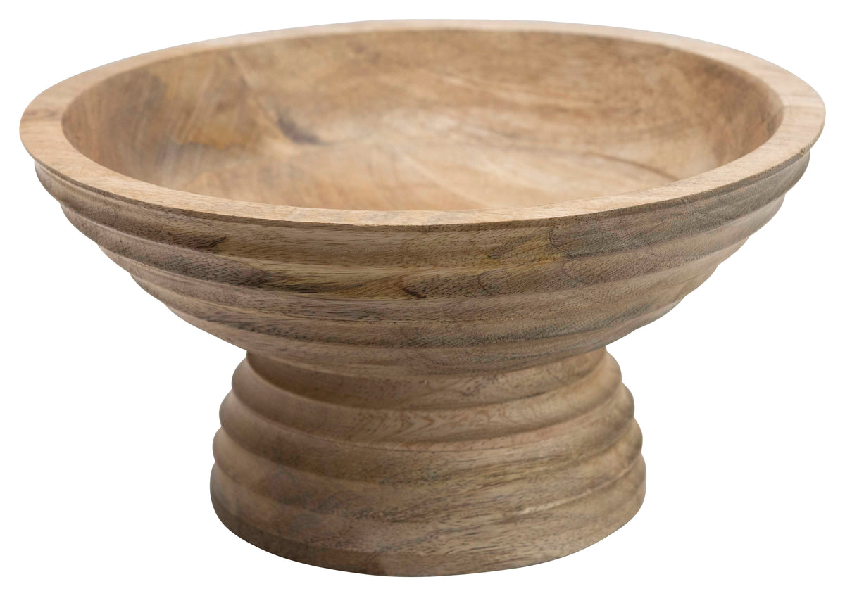 Ridged Mango Wood Footed Bowl V513