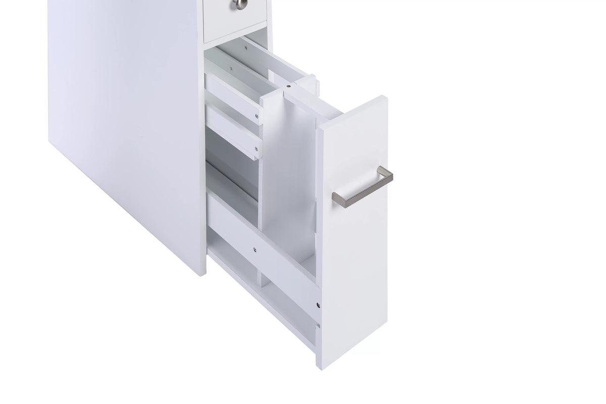 White Slim Bathroom Storage Cabinet with Toilet Paper Holder and Slide Out Drawer Y310
