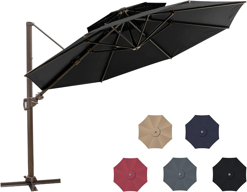 11.5ft Double Top Round Cantilever Umbrella with Cross Base I5495