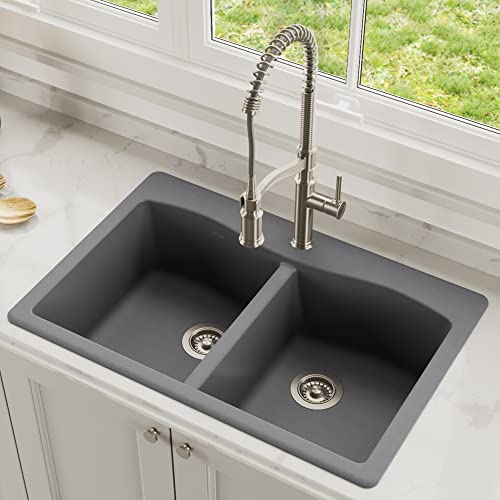 33” Dual Mount Single Bowl Granite Kitchen Sink in Black N284427