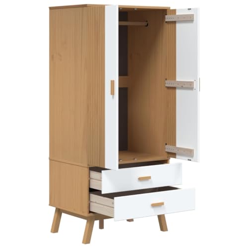 Solid Wood Wardrobe Armoire Closet with 2 Drawers, Gray and Brown 30.1"x20.9"x67.7" M9247