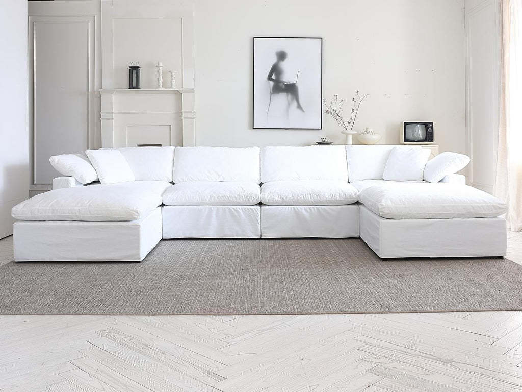 White Convertible Sectional Sofa with 2 Ottomans I85478