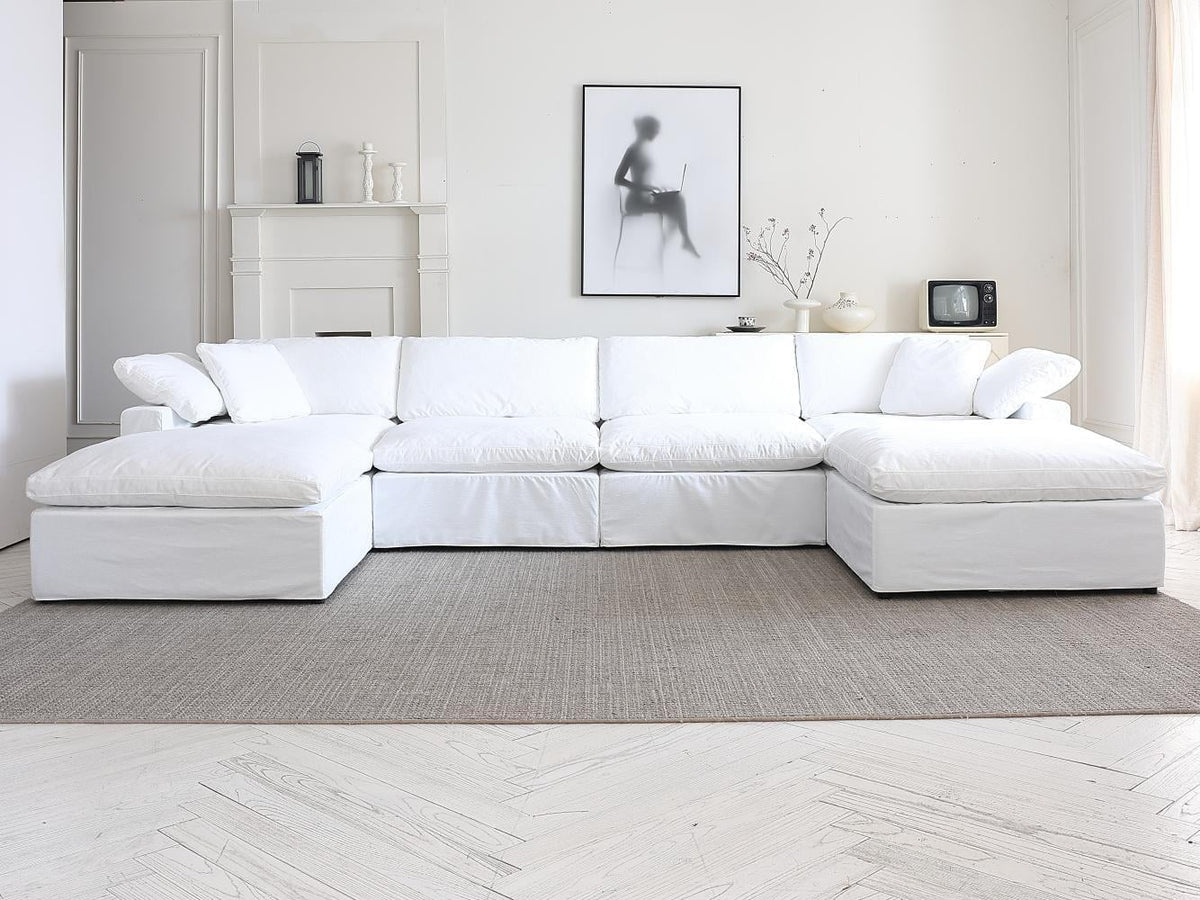 White Convertible Sectional Sofa with 2 Ottomans I85478