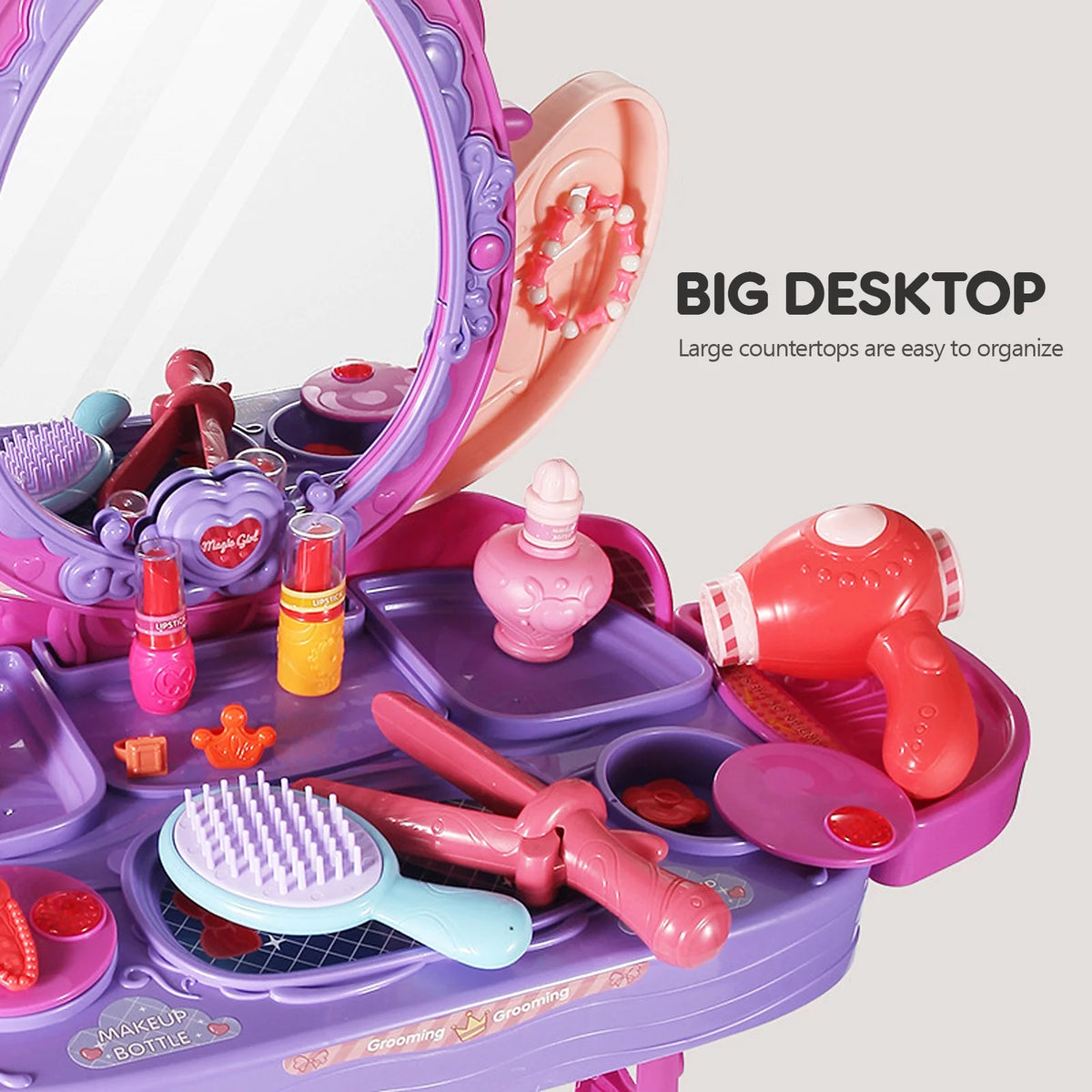 Pretend Play Girls Vanity Set With Mirror And Stool Y48837