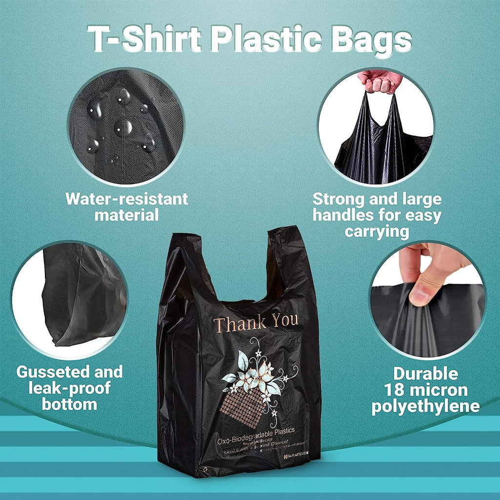 Black 18 Micron Thank You Plastic Bags 10 x 6 x 18 T78150