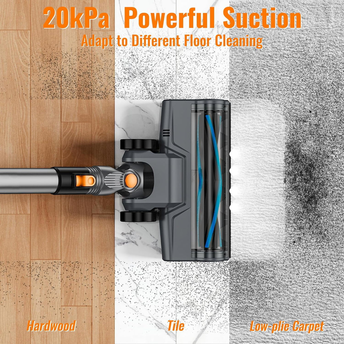 Cordless Vacuum Cleaner, 20Kpa Lightweight Stick Vac T675