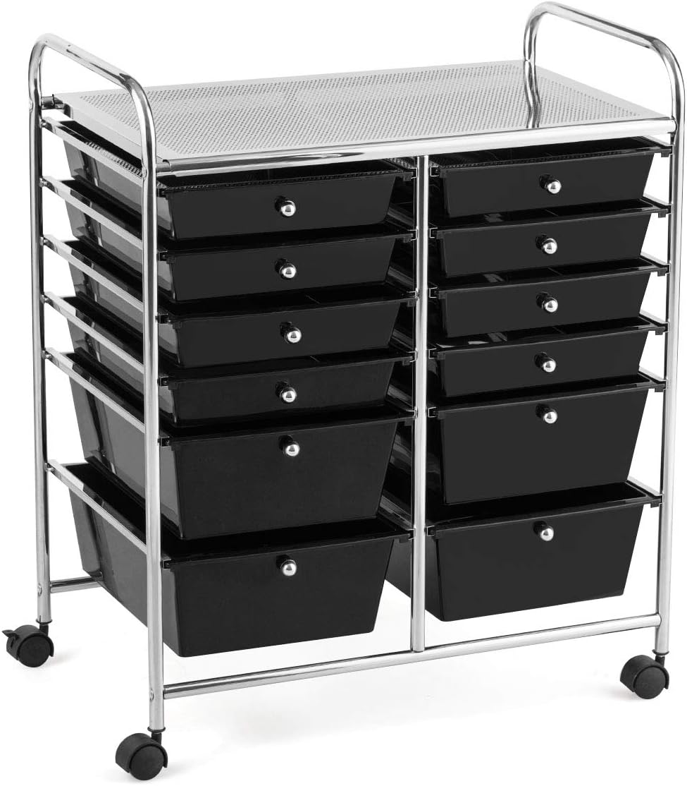 12-Drawer Rolling Storage Cart, Yellow, Pack of 2 R4479