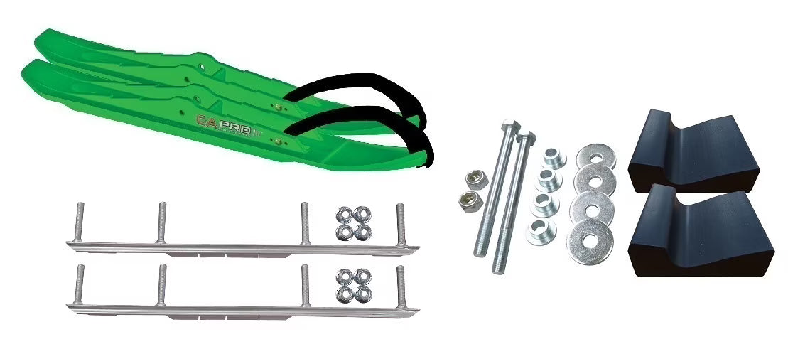 Green XCS Snowmobile Skis with 6" Shaper Bars Complete Kit A383