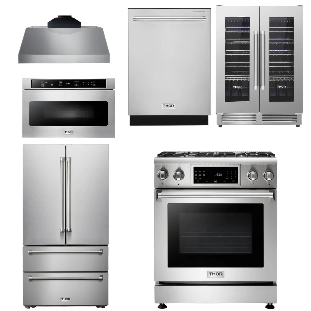 30 Gas Range, Range Hood, Microwave, Refrigerator, Dishwasher, Wine Cooler L63437