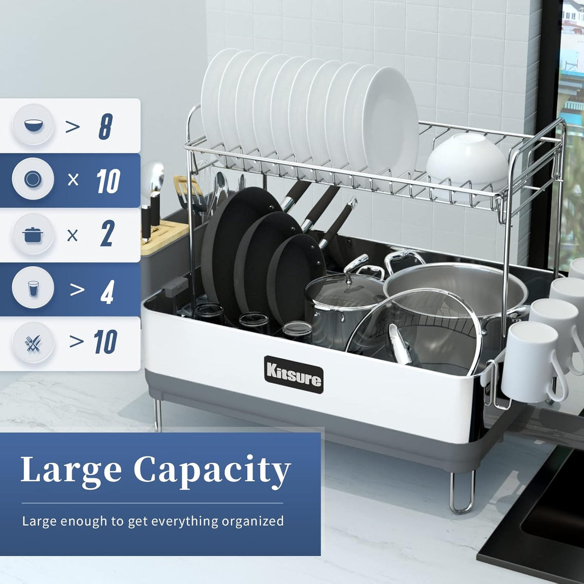 2-Tier Dish Drying Rack with Drainboard K343