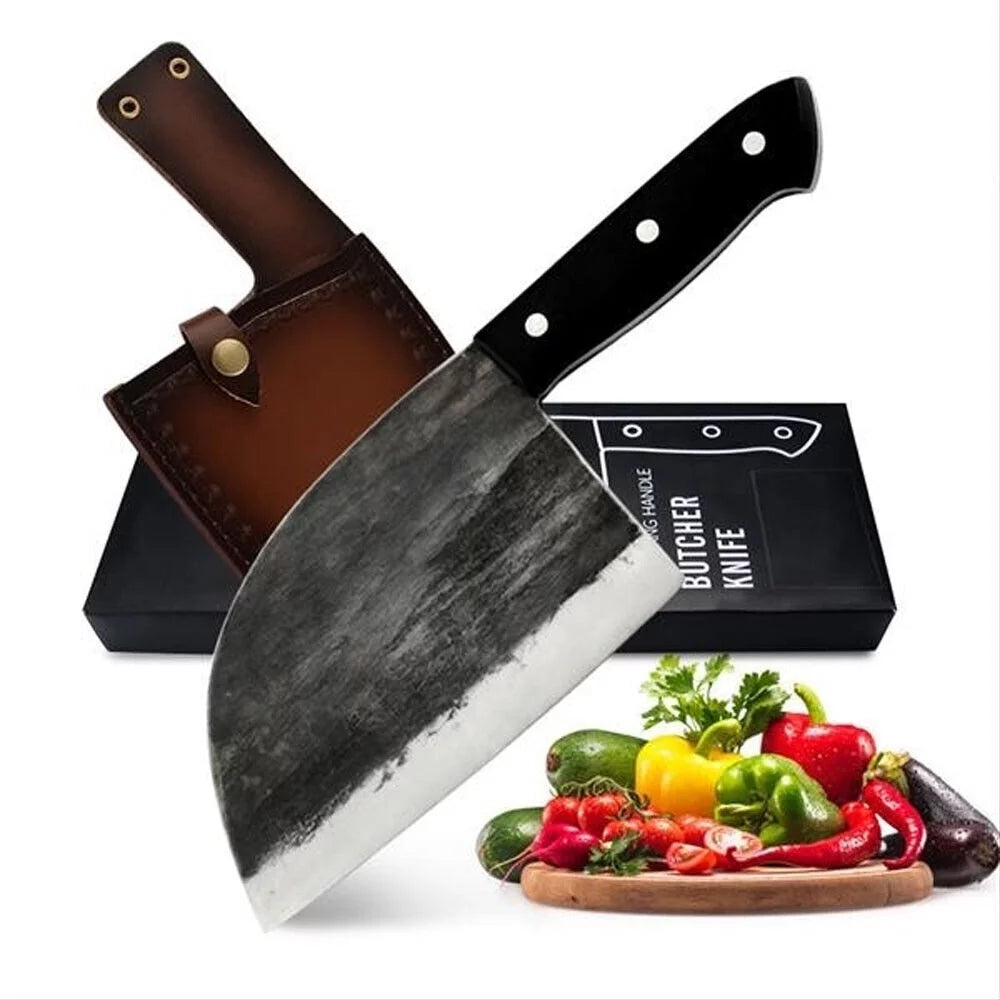6.5 Inch Forged Chef Butcher Knife with Leather Sheath S38375