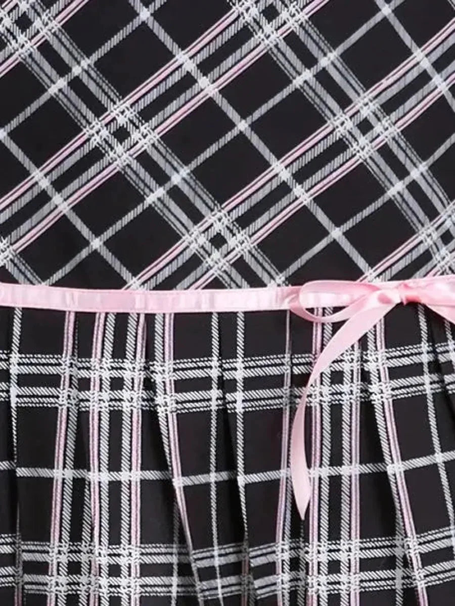 Kawaii Checked Bowtie Mini Skirt Q596435