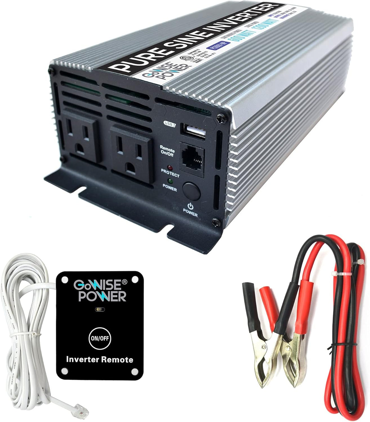 600W Pure Sine Wave Inverter 12V DC to 115V AC with 2 AC Outlets and USB Port U41833