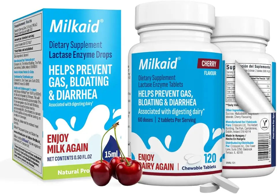 Cherry Flavored Lactase Enzyme Drops & Chewable Tablets Y343