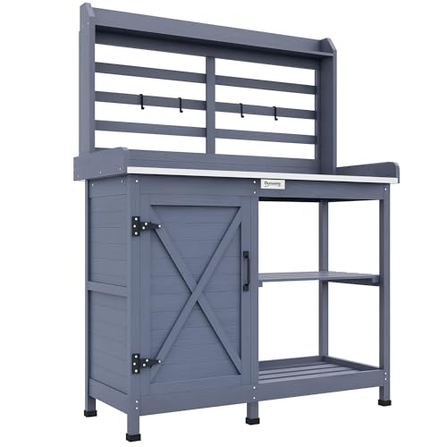 Wooden Potting Bench Table with Storage Cabinet Y6068