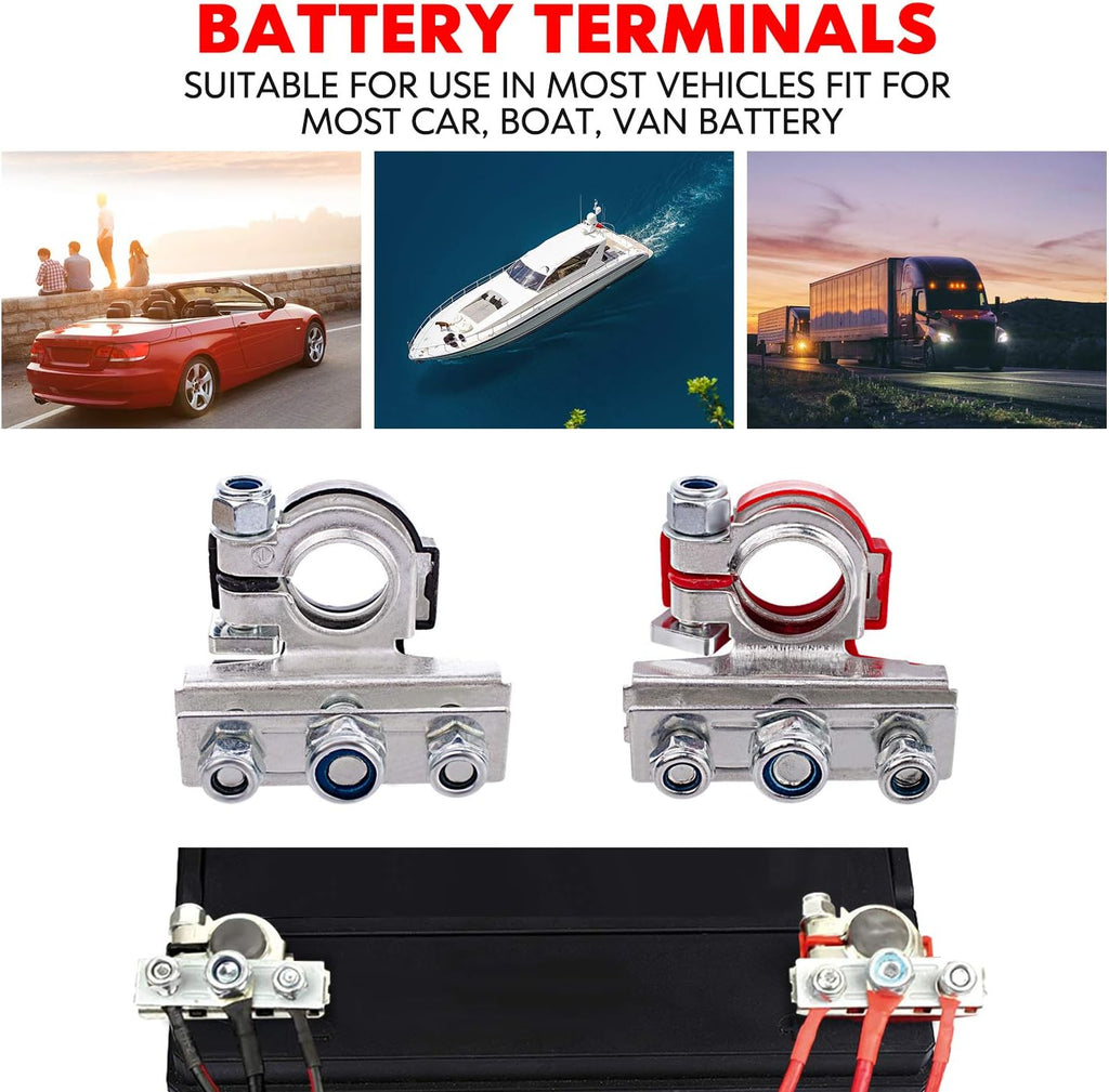 Top Post Battery Terminal Connectors with 3 Way, Copper Plate, Pack of 2 Q93204