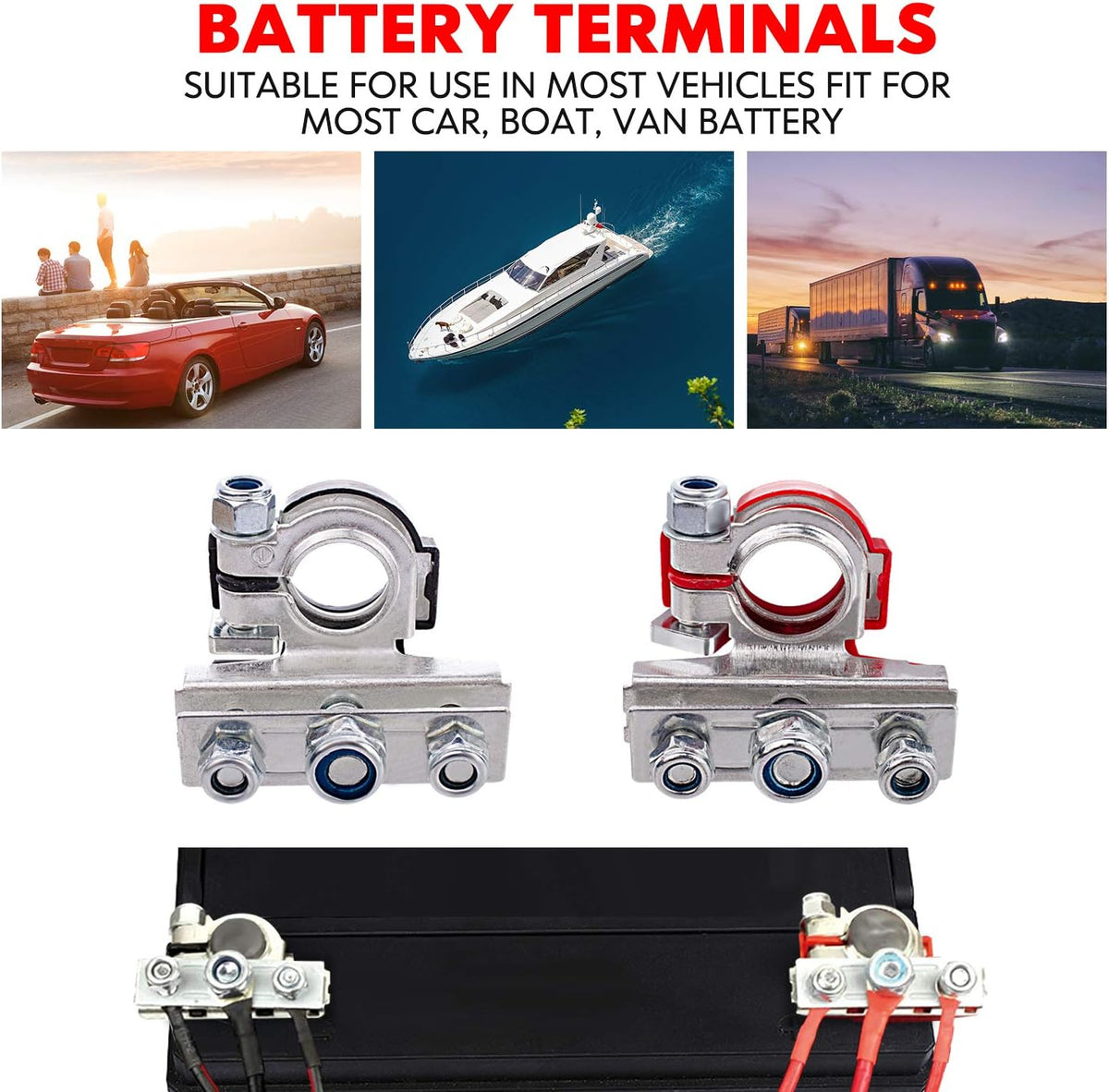 Top Post Battery Terminal Connectors with 3 Way, Copper Plate, Pack of 2 Q93204