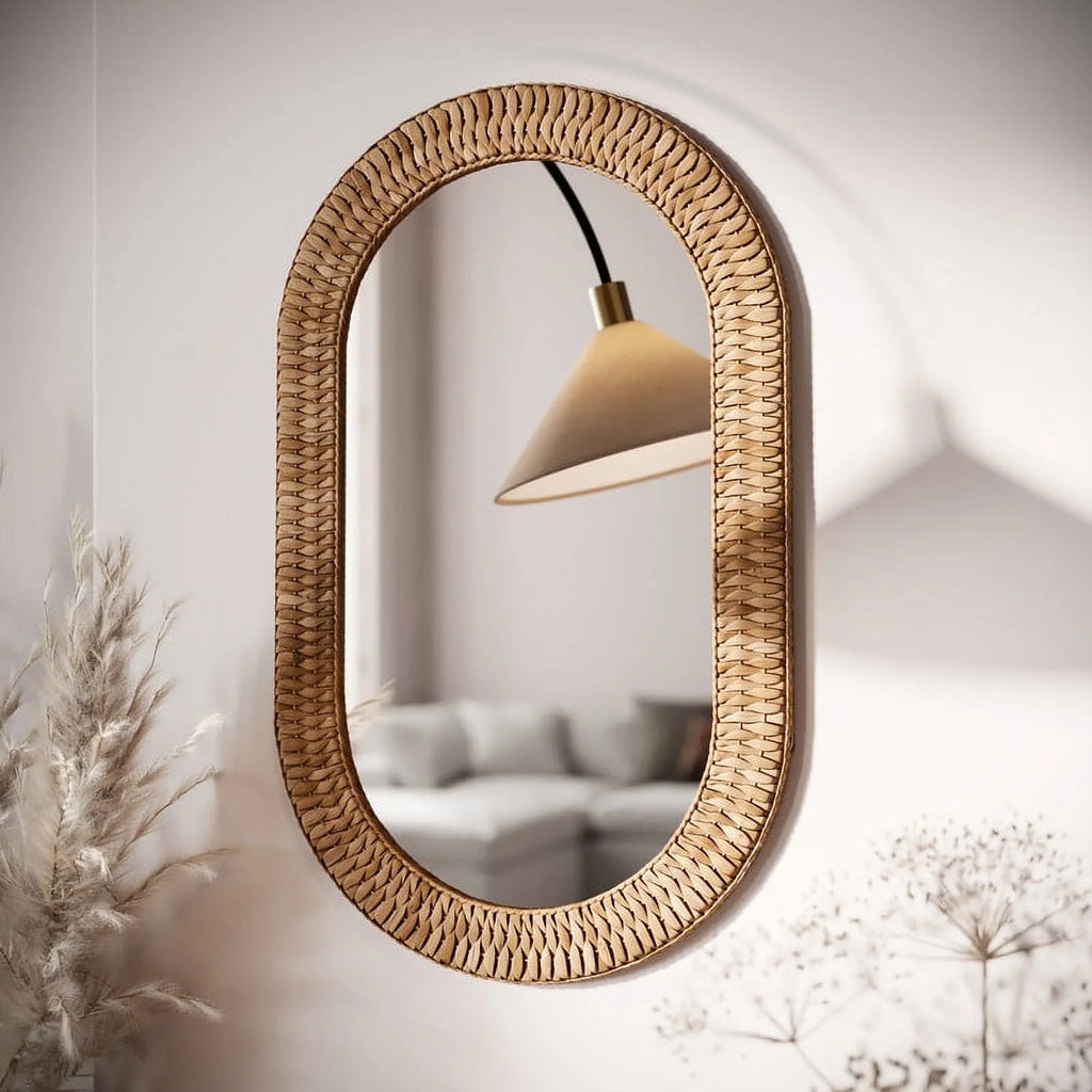 Oval Rattan Woven Wall Mirror U970739