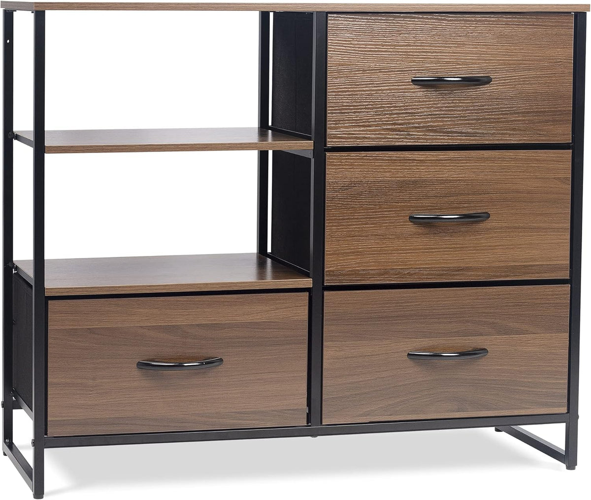 Industrial Rustic Brown Fabric 4 Drawer Storage Dresser with 2 Display Shelves P66428