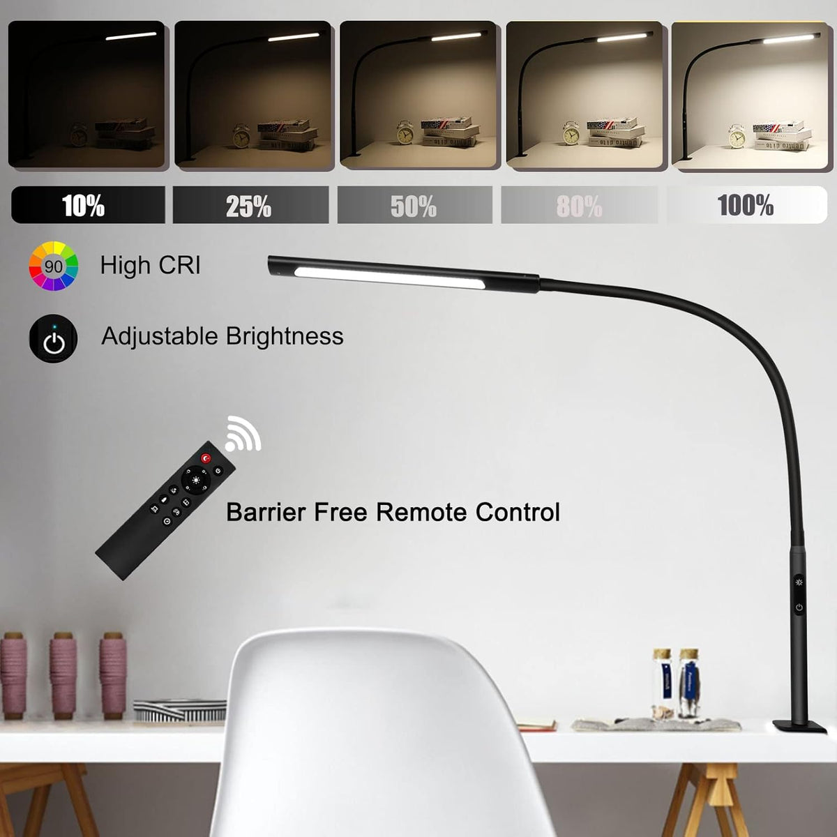Black Swing Arm LED Desk Lamp with Remote Control R28951