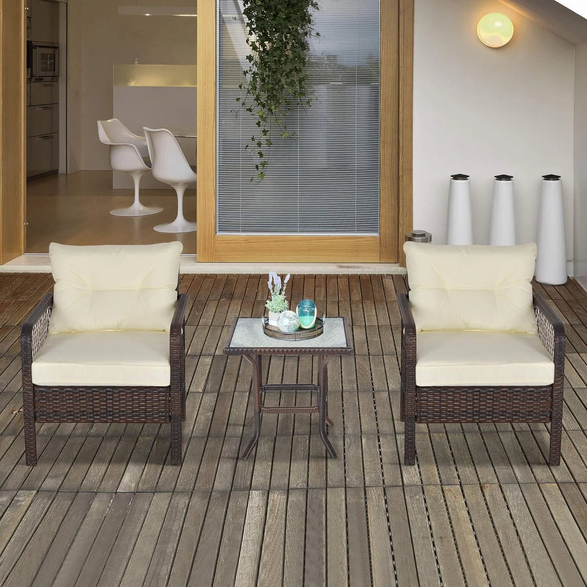 Cream White PE Wicker Patio Furniture Set H24293