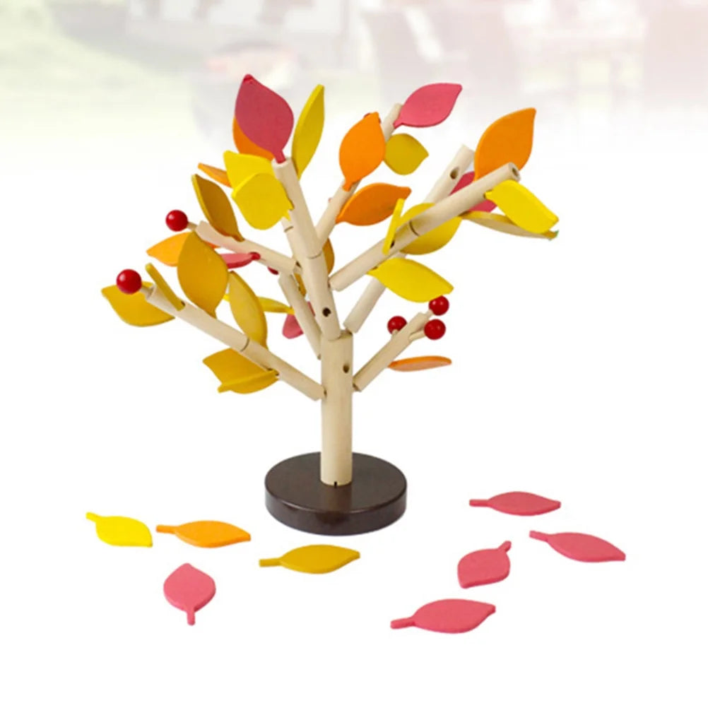 1 Set Wooden Tree Blocks with Leaves 3D Building Toy (Yellow) Y744561