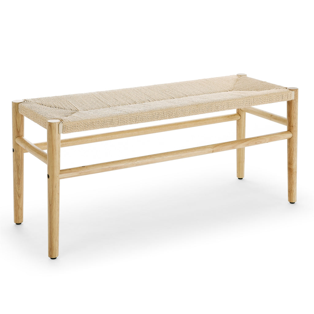 Indoor Entryway Bench with Paper Cord Ottoman, Rubber Wood Legs Y8790