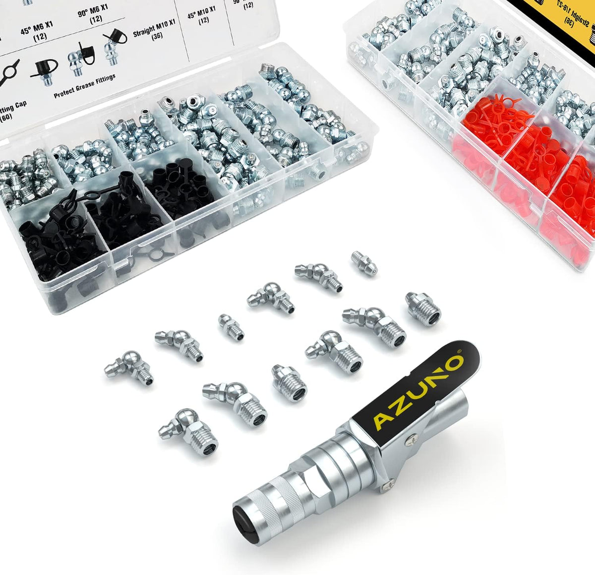 240 Pieces SAE & Metric Grease Fitting Assortment with 120 PCS Grease Fitting Caps D5403