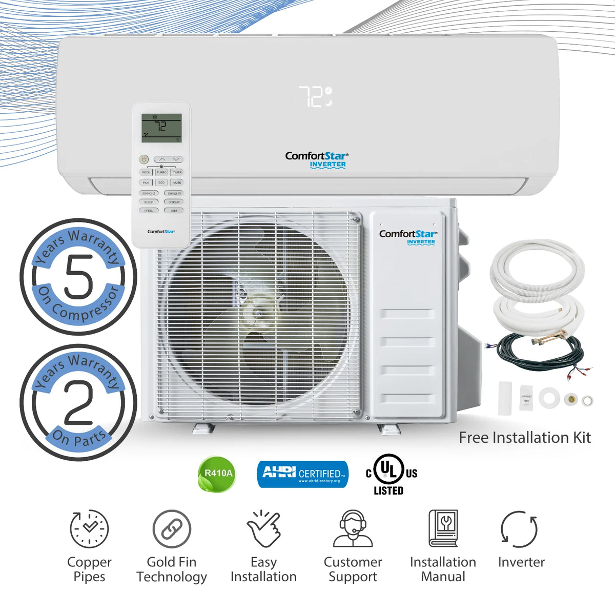 18,000 BTU 17 SEER2 Ductless Mini-Split Air Conditioner Heat Pump 220V O392598