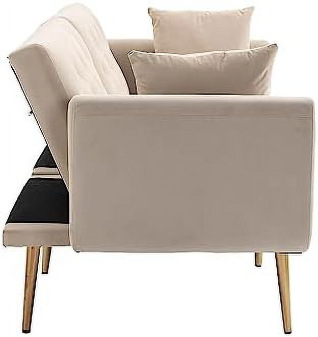 Peach Velvet Loveseat with 7 Gold Metal Legs T422643