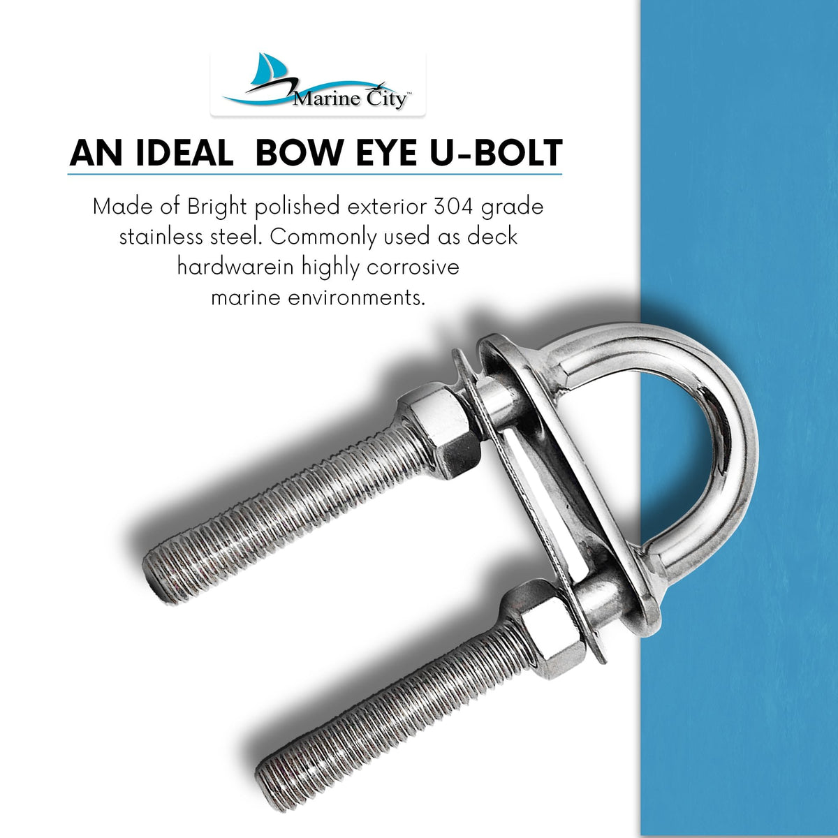 Stainless Steel 3/8" Welding Plate Bow Eye U-Bolt 4" Length M824248
