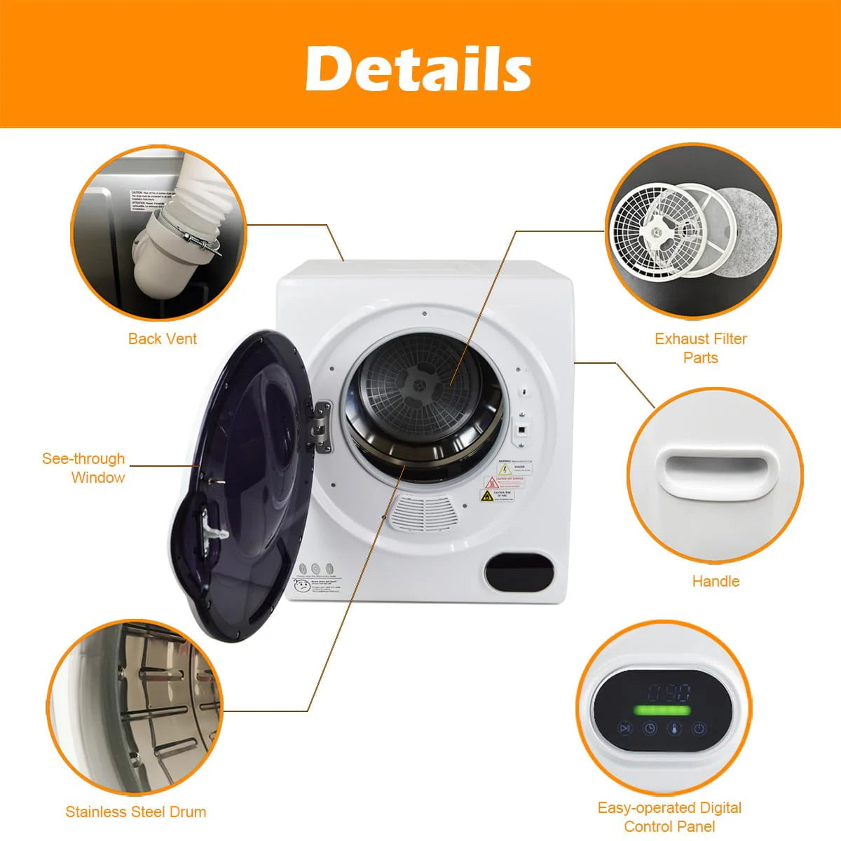 110V 850W 1.50 cu. ft Electric Compact Laundry Dryer P4718
