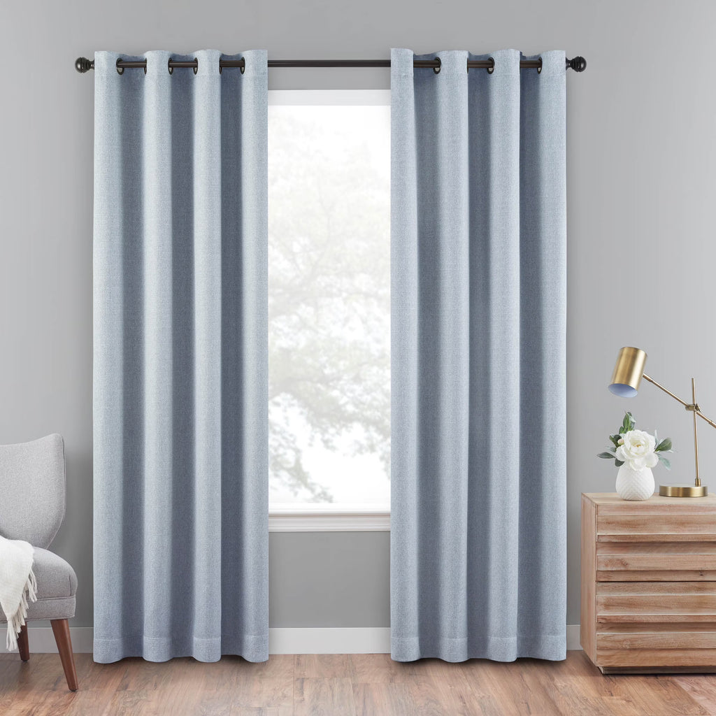 Denim Blue 100% Blackout Grommet Top Curtain Panel 40x84 W114