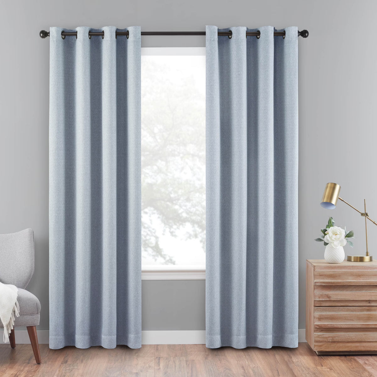 Denim Blue 100% Blackout Grommet Top Curtain Panel 40x84 W114