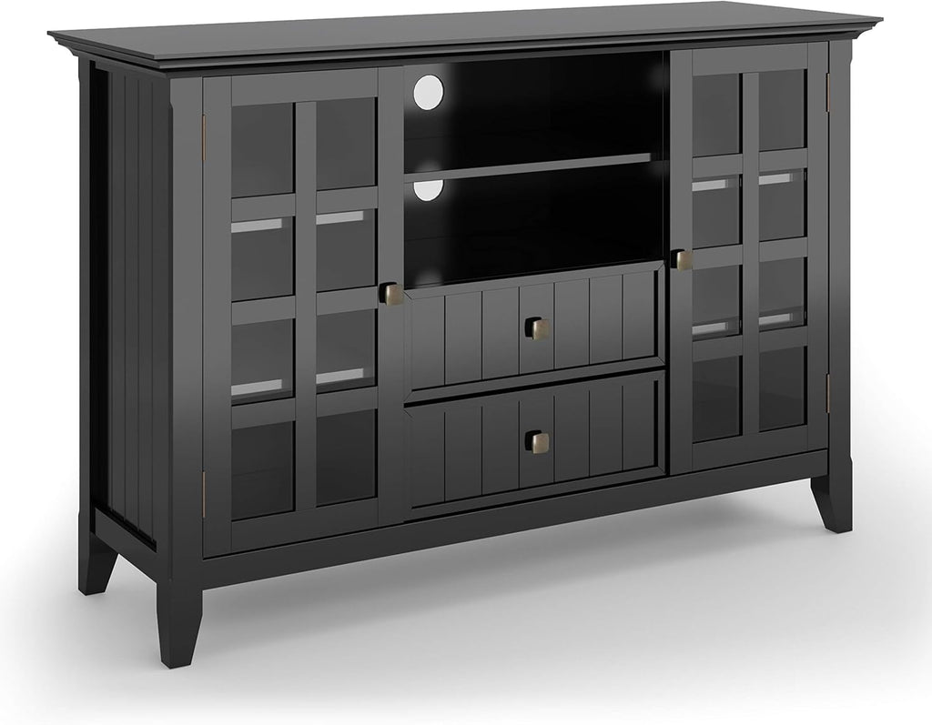 Black Solid Wood TV Media Stand with Storage Shelves and Cabinets N300565