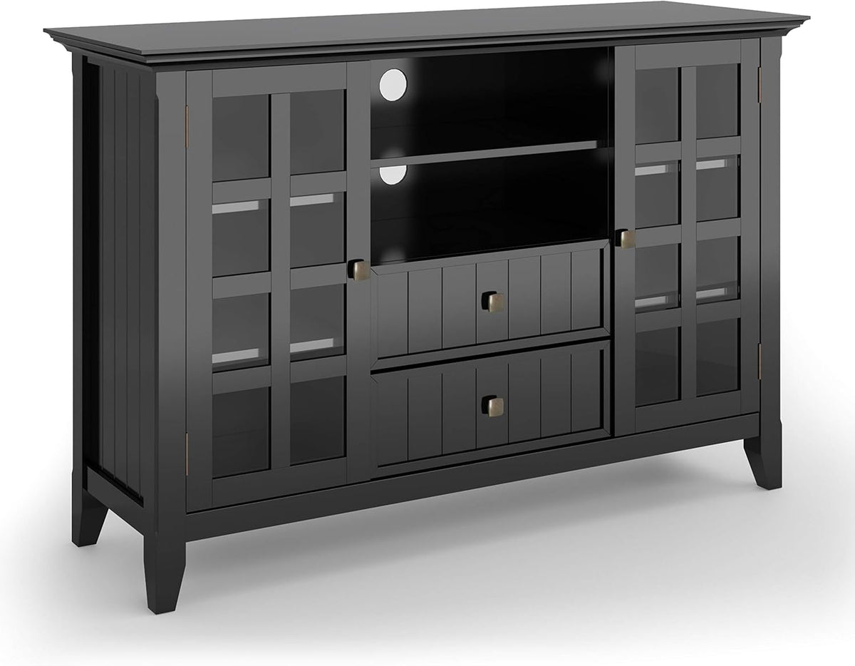 Black Solid Wood TV Media Stand with Storage Shelves and Cabinets N300565