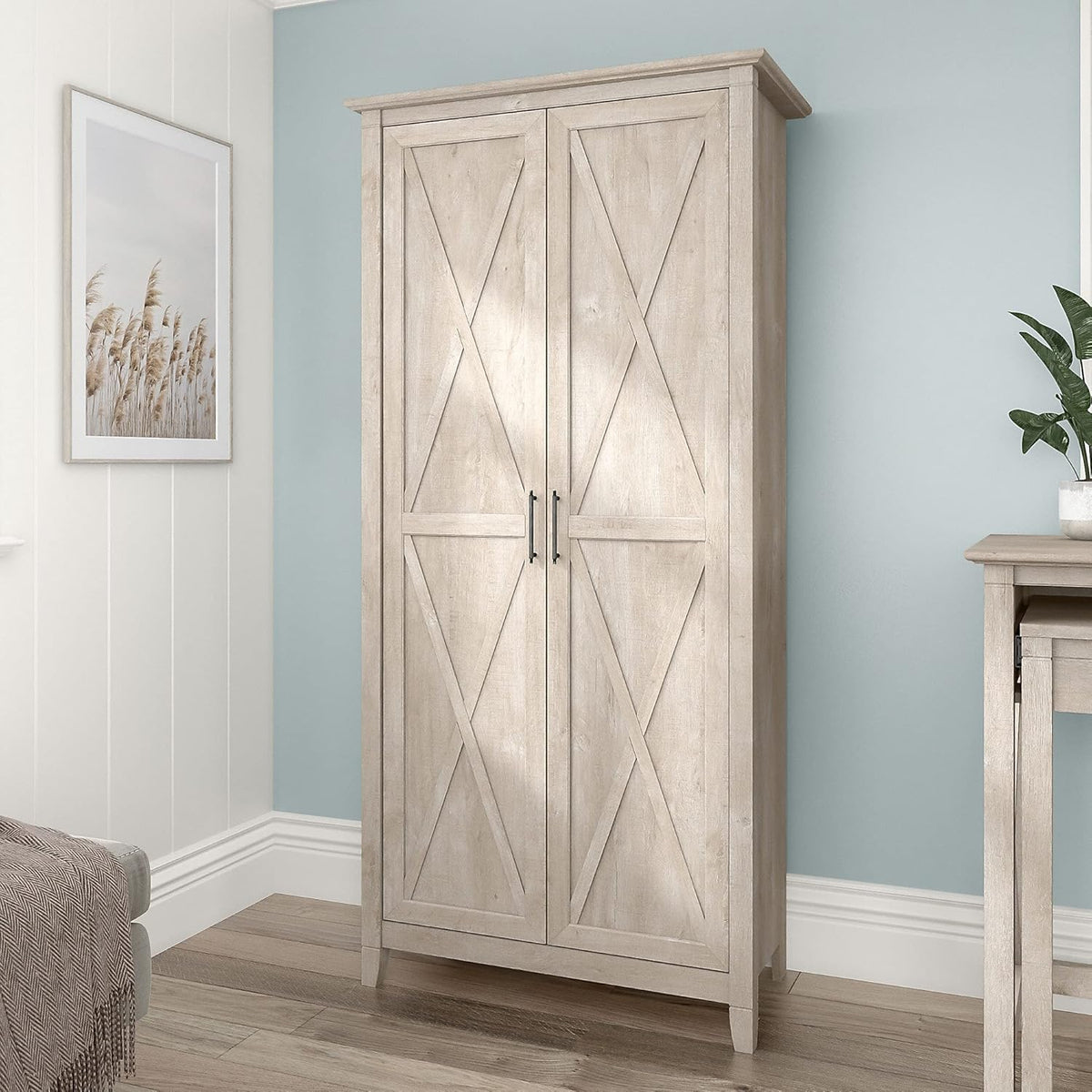 Washed Gray Tall Storage Cabinet with Doors F8207