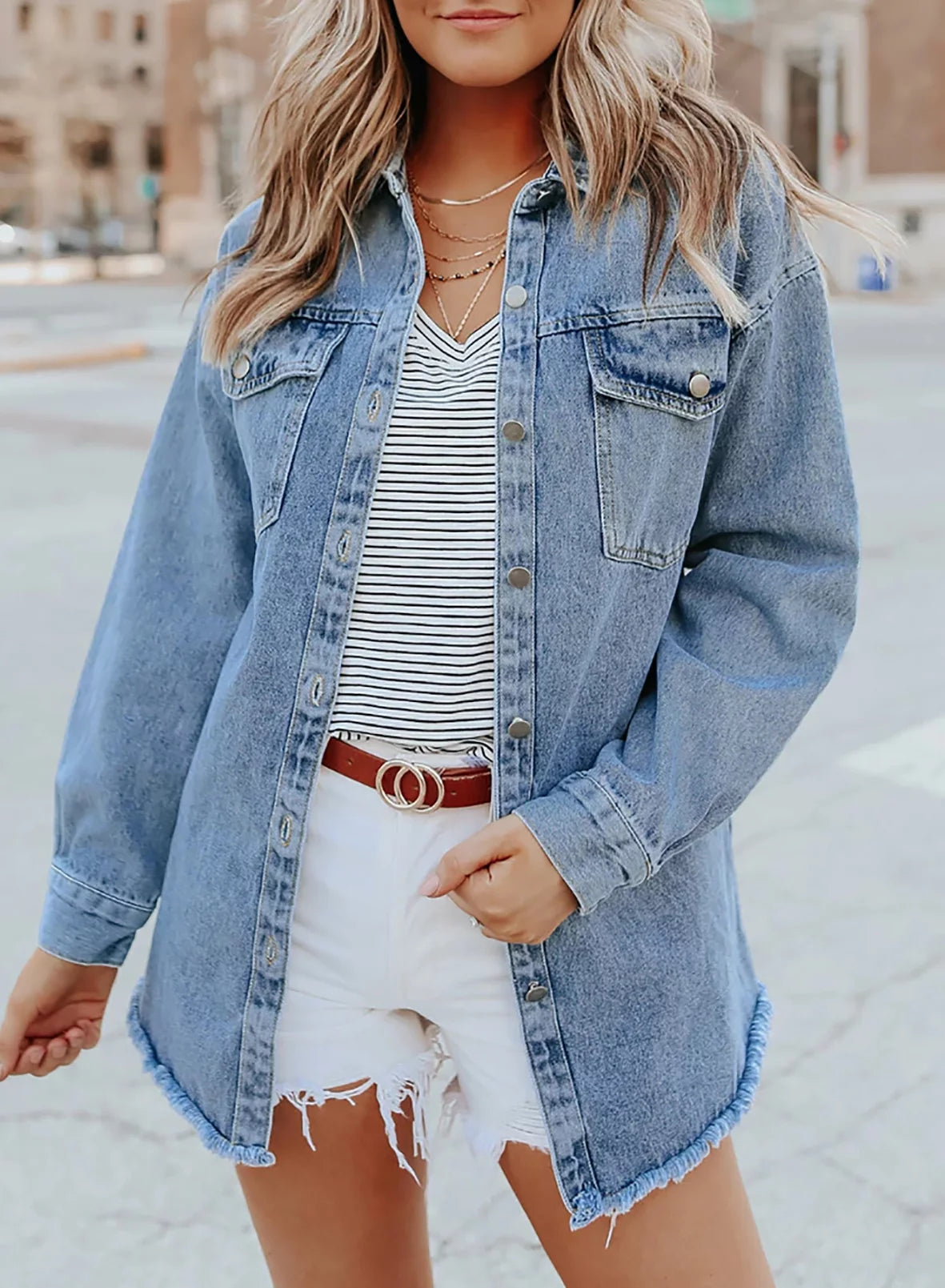 Sky Blue Long Sleeve Loose Denim Jacket L851