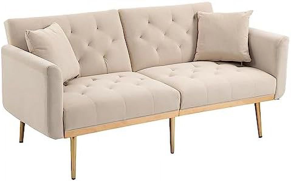 Peach Velvet Loveseat with 7 Gold Metal Legs T422643