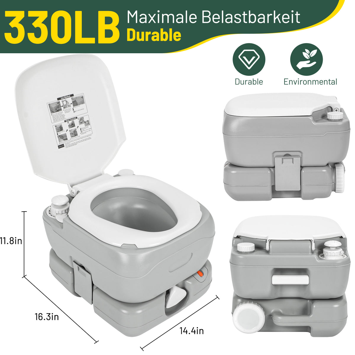 Portable Camping Toilet 3.2 Gallon with Discharge Opening and Level Indicator T541633