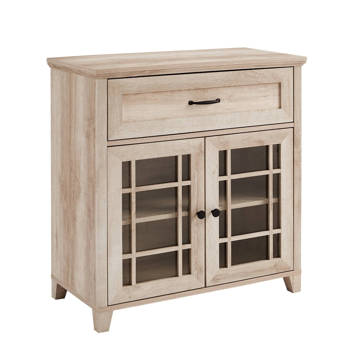 White Oak 2 Door Window Pane Accent Cabinet T304564