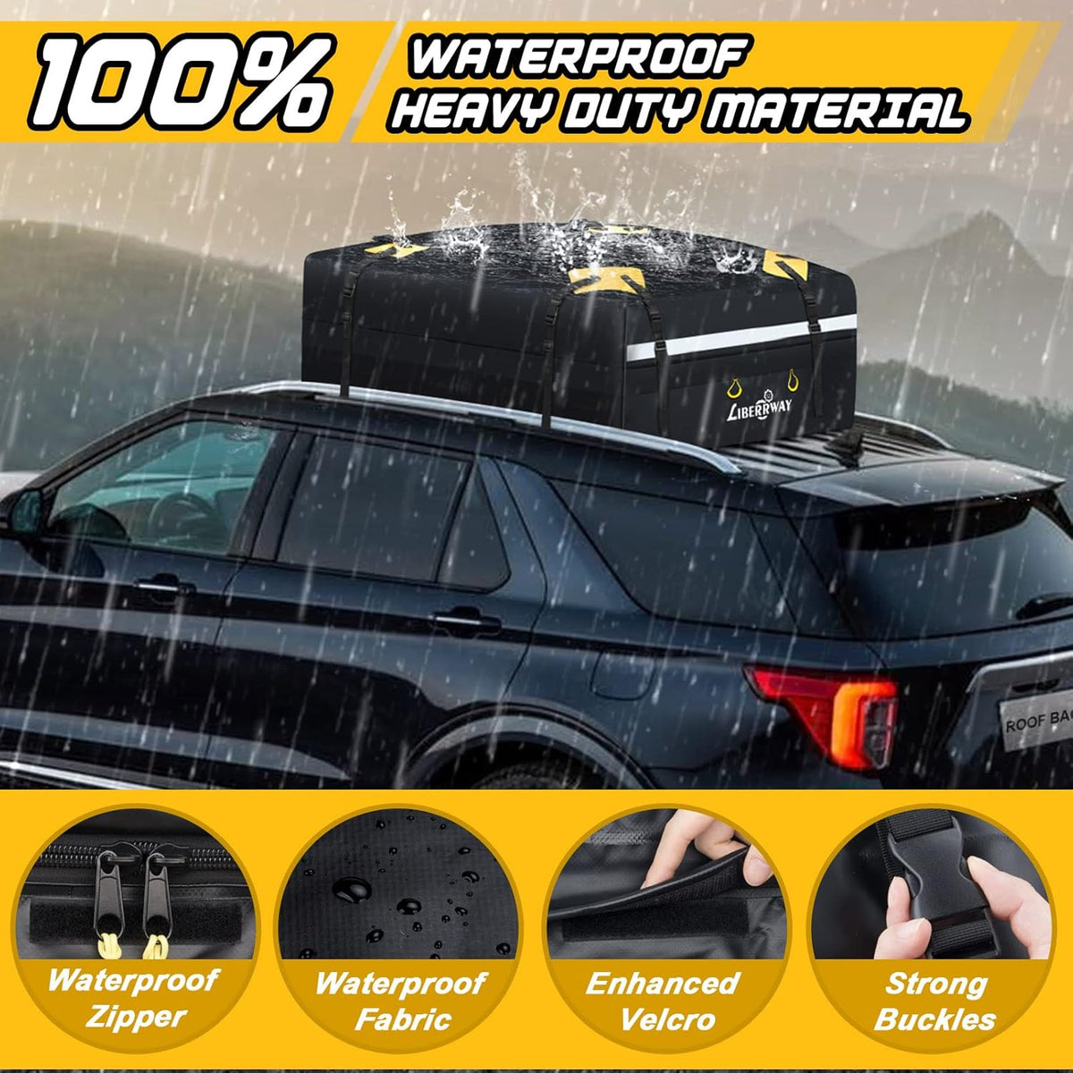 Rooftop Cargo Carrier 15 Cubic Feet Waterproof Roof Rack Cargo Bag with Anti-Slip Mat Q5505