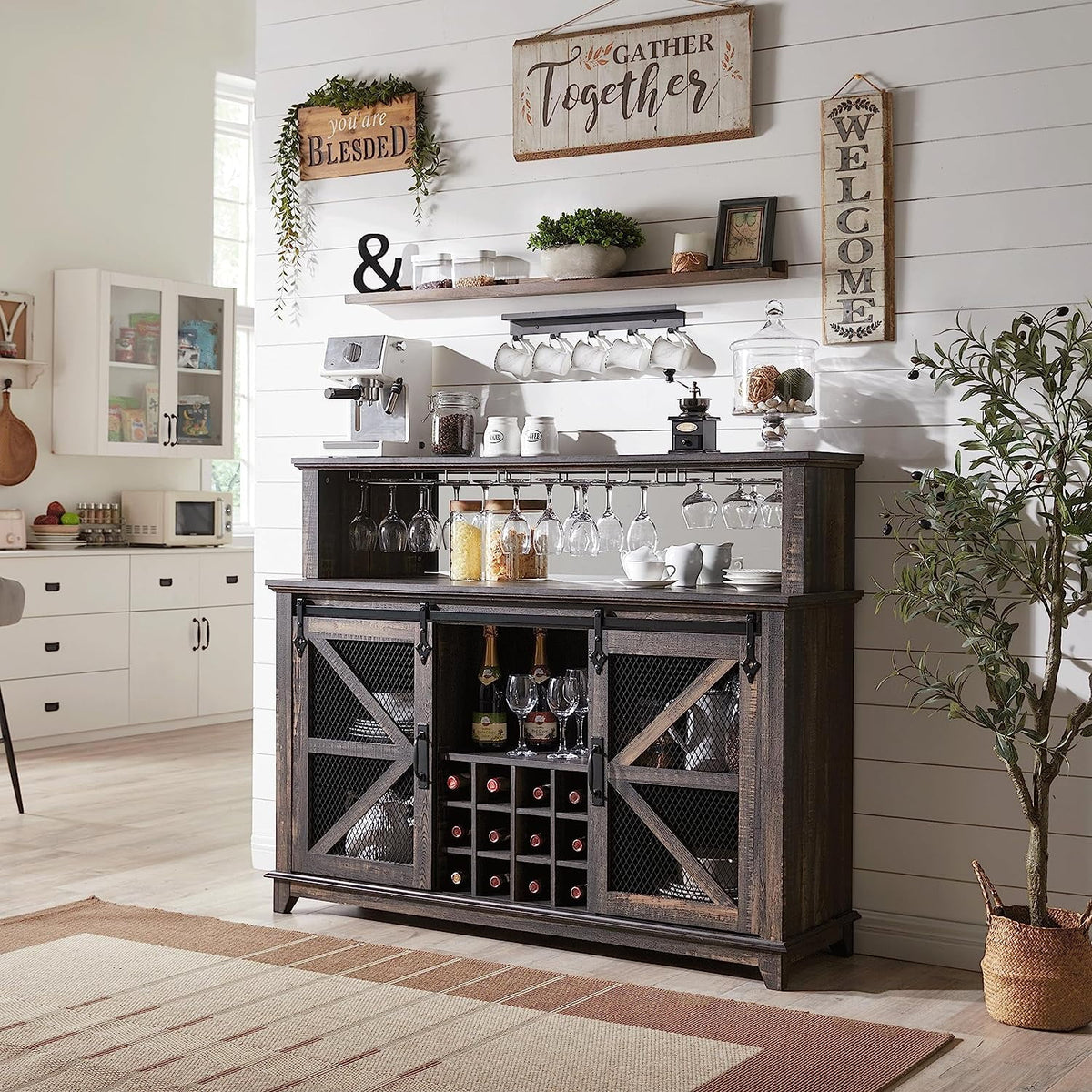 55" Double Barn Door Buffet Sideboard with Adjustable Shelves N355