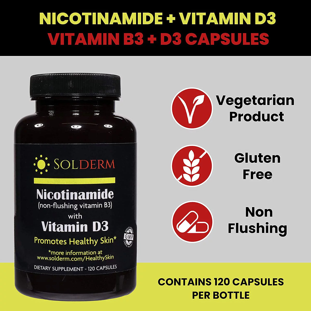Nicotinamide with Vitamin D3 & B3 120 Capsules C899614