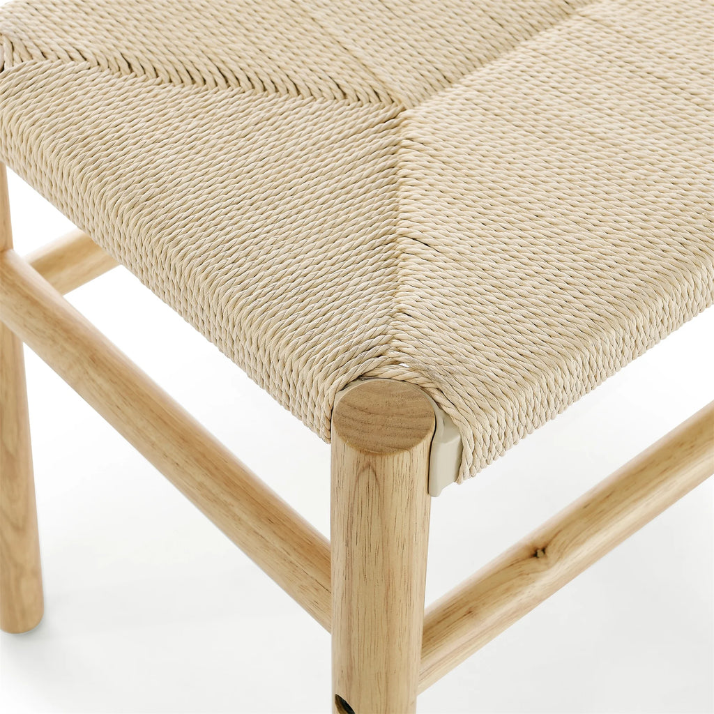 Indoor Entryway Bench with Paper Cord Ottoman, Rubber Wood Legs Y8790