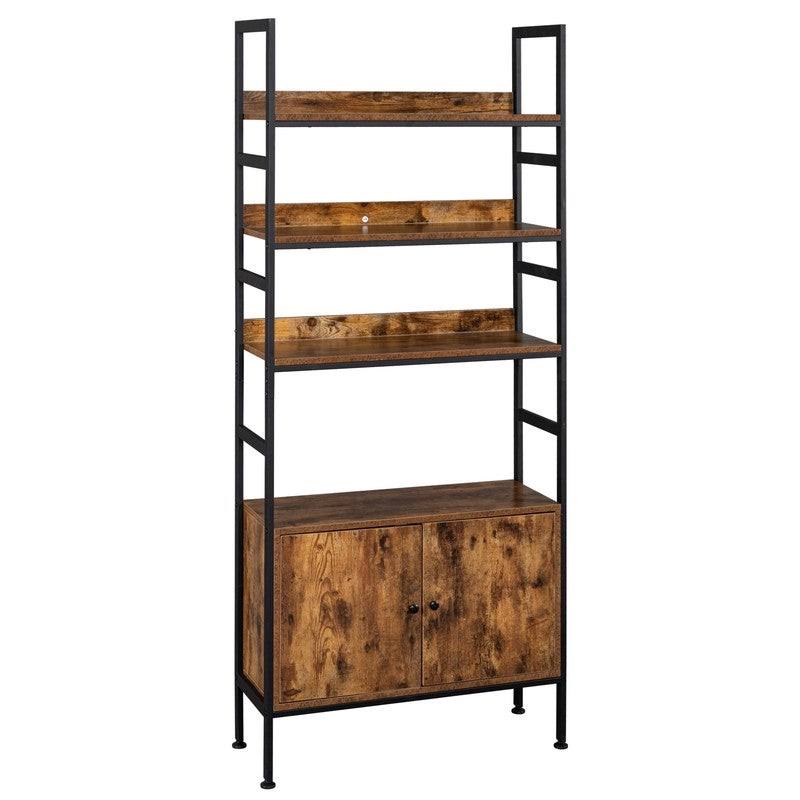 4-Tier Industrial Bookcase with Cabinets - Brown W1526